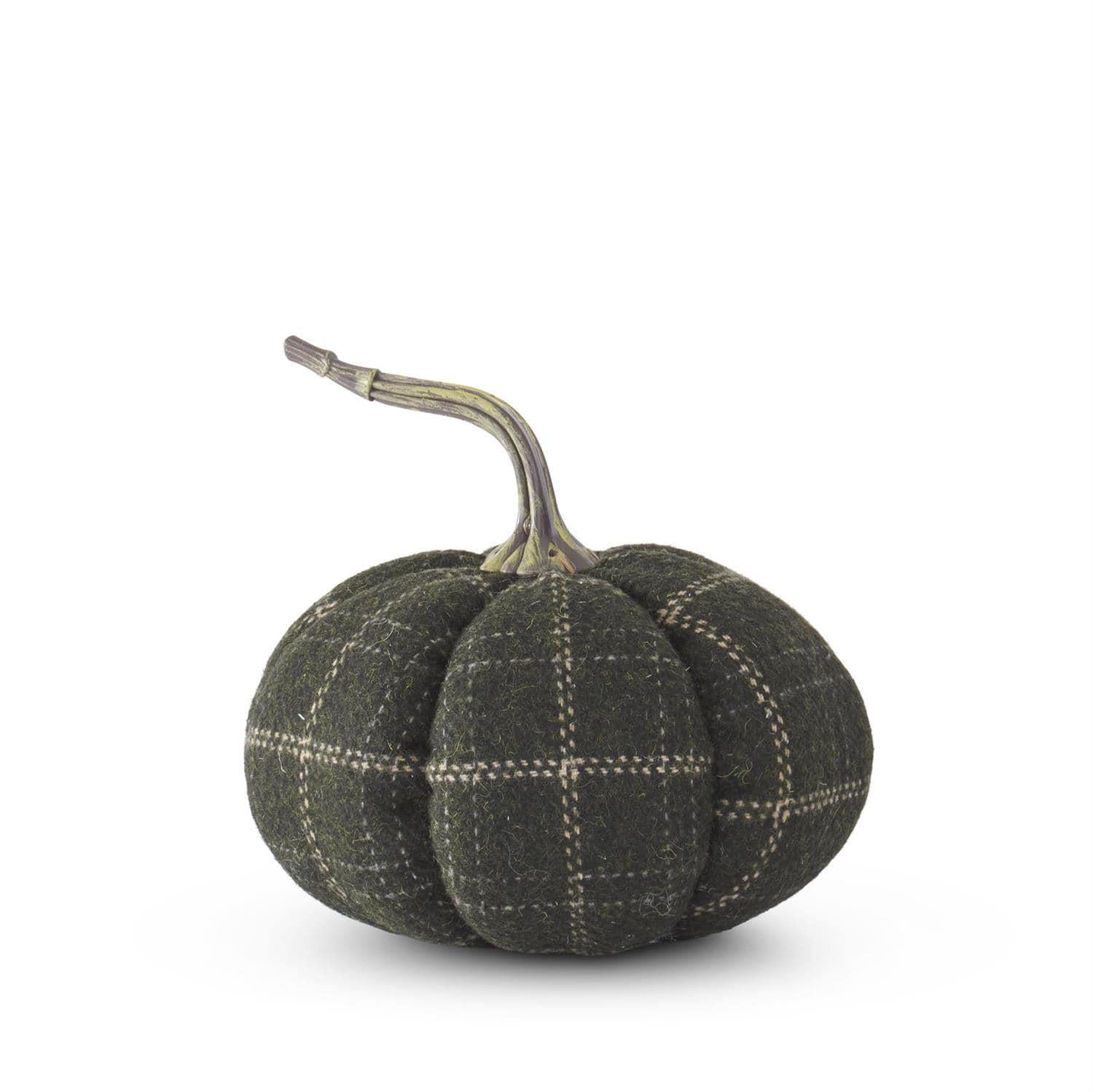 Green & Tan Plaid Fabric Pumpkin
